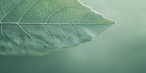 Wall Mural - A leaf is shown in a close up, with the veins and texture of the leaf visible