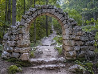 Stone Archway Leading Into a Forest Path