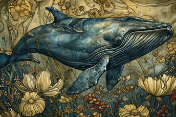 Sticker - Whale art painting animal.