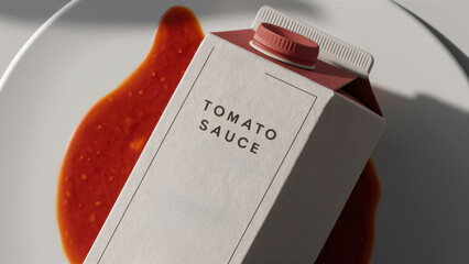 Wall Mural - A carton of tomato sauce on a plate, AI