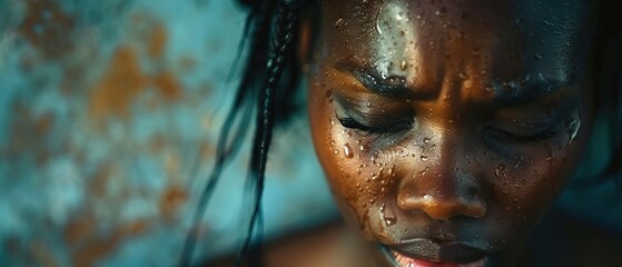 Wall Mural - Black woman sad and crying with tears in her eyes due to distress 