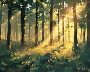 Poster - Sunbeams Through Forest
