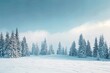 © KWY - a snowy landscape with trees and a blue sky