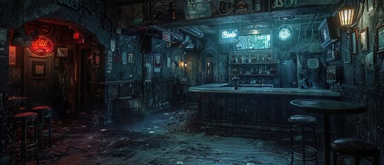 Wall Mural - Interior of a dark alley dive bar