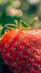 Wall Mural - Fresh strawberry with water droplets in nature macro photography