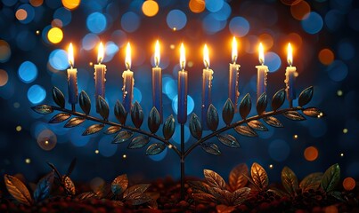 Wall Mural - happy hanukkah banner traditional jewish holiday hanukkah background,menorah,candles