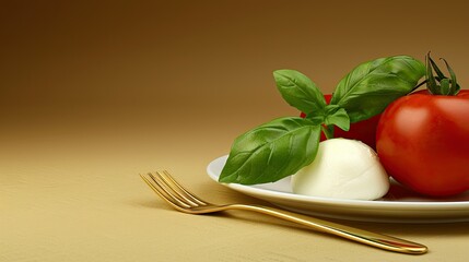 Wall Mural - A Golden Fork Awaits Caprese Delight