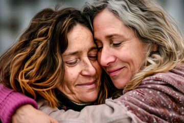 Two women embracing and sharing tender moment