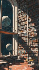 Canvas Print - Minimal space library publication astronomy bookshelf.