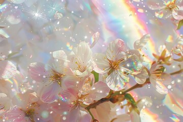 Poster - Cherry blossom photo rainbow backgrounds outdoors.