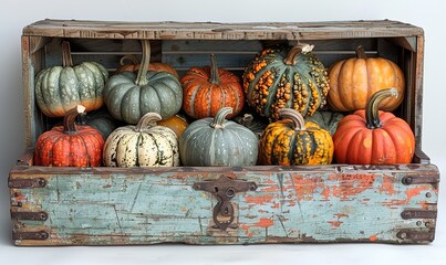 Sticker - autumn pumpkins in wooden box