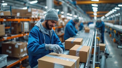 Aufkleber - Happy employees working at a productive and well run factory floor. Generative AI.