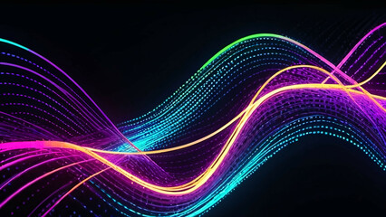 Wall Mural - Dark background with the bright fluorescent waves of light.