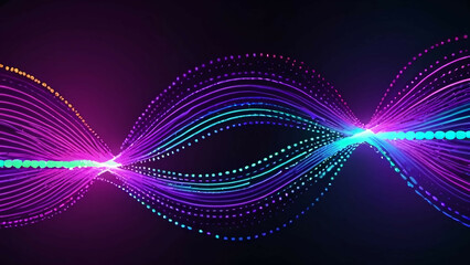 Wall Mural - elegant dark background with the flowing fluorescent light waves.