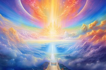 Wall Mural - Rainbow way to heaven panoramic outdoors nature.