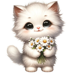 Wall Mural - Cute cat with daisies 