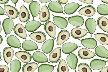 seamless pattern avocado vector drawing