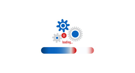 Wall Mural - blue red loading updates, software, download, upload concept vector with loading bar, gears. webpage