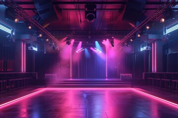 Canvas Print - Empty neon club stage nightclub light disco.