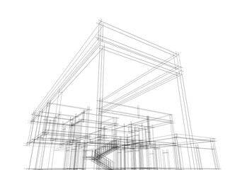 Wall Mural - house building sketch architecture 3d illustration