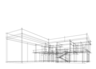 Wall Mural - house building sketch architecture 3d illustration