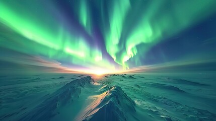 Poster - Aurora Borealis over snowy mountains