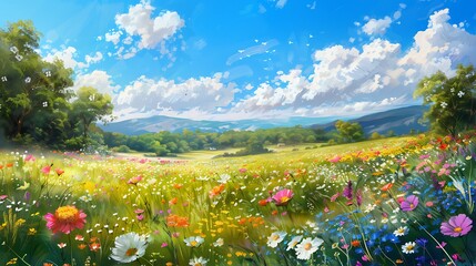 A Blooming Meadow Under a Clear Blue Sky