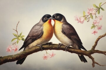 Sticker - Love birds painting animal flower.