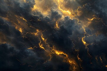 Canvas Print - Black clouds with yellow lightning background