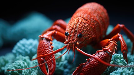 Canvas Print - Crocheted lobster toy vibrant backdrop, handcrafted and adorable, Ai Generated 