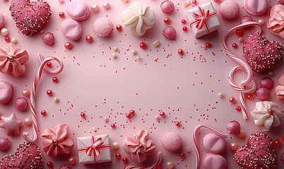 Wall Mural - valentine s day vertical banner template,gift box party streamers confetti,candy