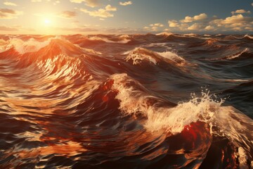 Wall Mural - Ocean waves cresting in golden light at sunset