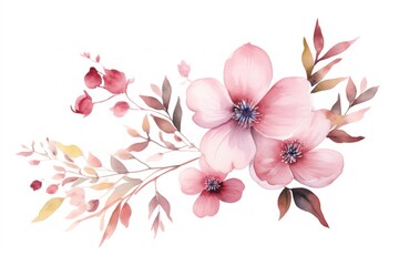 Wall Mural - Watercolor flowers blossom pattern plant.