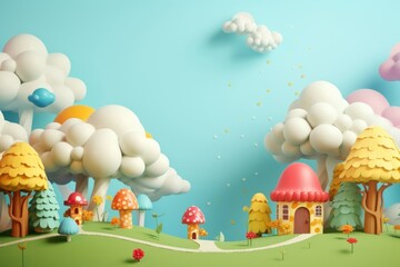 Wall Mural - Cute fantasy backdrop outdoors cartoon representation.