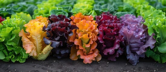 Poster - Vibrant Rainbow of Lettuce Varieties in a Garden