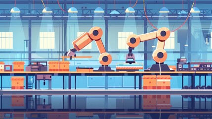 Wall Mural - Witness the efficiency of our industrial factory, where robots handle repetitive tasks with ease. Learn how automation reduces downtime and maximizes production output.