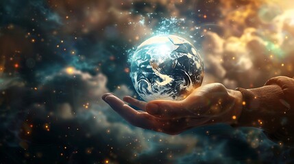Wall Mural - holding our world in our hands a reminder of the power we have to make a difference. ai generated
