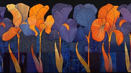 Wall Mural - iris flowers illustration 