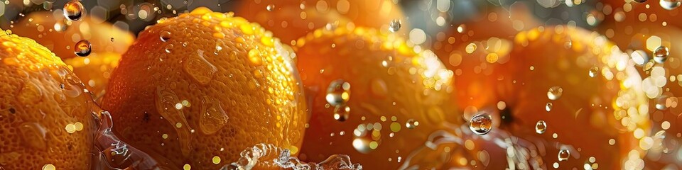 Poster - oranges in water drops close-up. Selective focus