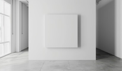 Aufkleber - An empty modern sunny gallery mockup, 3d rendering. A large hall interior with a wide banner exposition template in a contemporary art museum.
