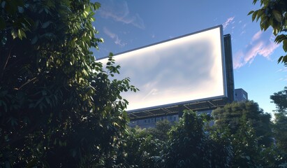 Aufkleber - In the spring sunshine, a blank billboard is visible on a highway for advertising