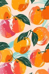 Wall Mural - Peach pattern with different colors fruit plant food.