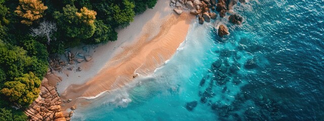 Wall Mural - tropical beach top view. Selective focus