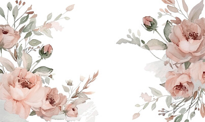 Wall Mural - Watercolor floral background, frame, pattern, texture. For design, pastel colors