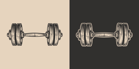 Wall Mural - Vintage retro engraving woodcut style sketch draw paint of gym sport weight dumbbell powerlifting exercise equipment