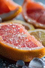 Wall Mural - grapefruit in water drops close-up. Selective focus