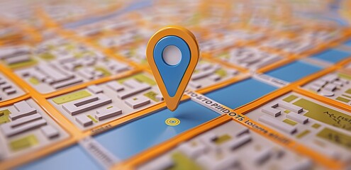 a map pin marking a blue river