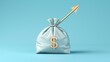 © DARIKA - Abstract depiction of a sleek money bag with a rising arrow, symbolizing profitable investments and financial growth strategies. Illustration, Image, , Minimalism,