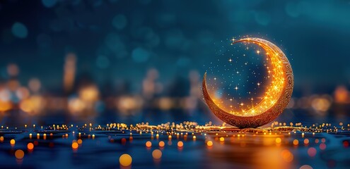 Wall Mural - a crescent moon shining on the floor twinkling yellow