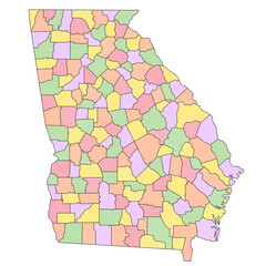 Wall Mural - Georgia administrative map. counties map of Georgia with different colours, blank Map, empty map of Georgia